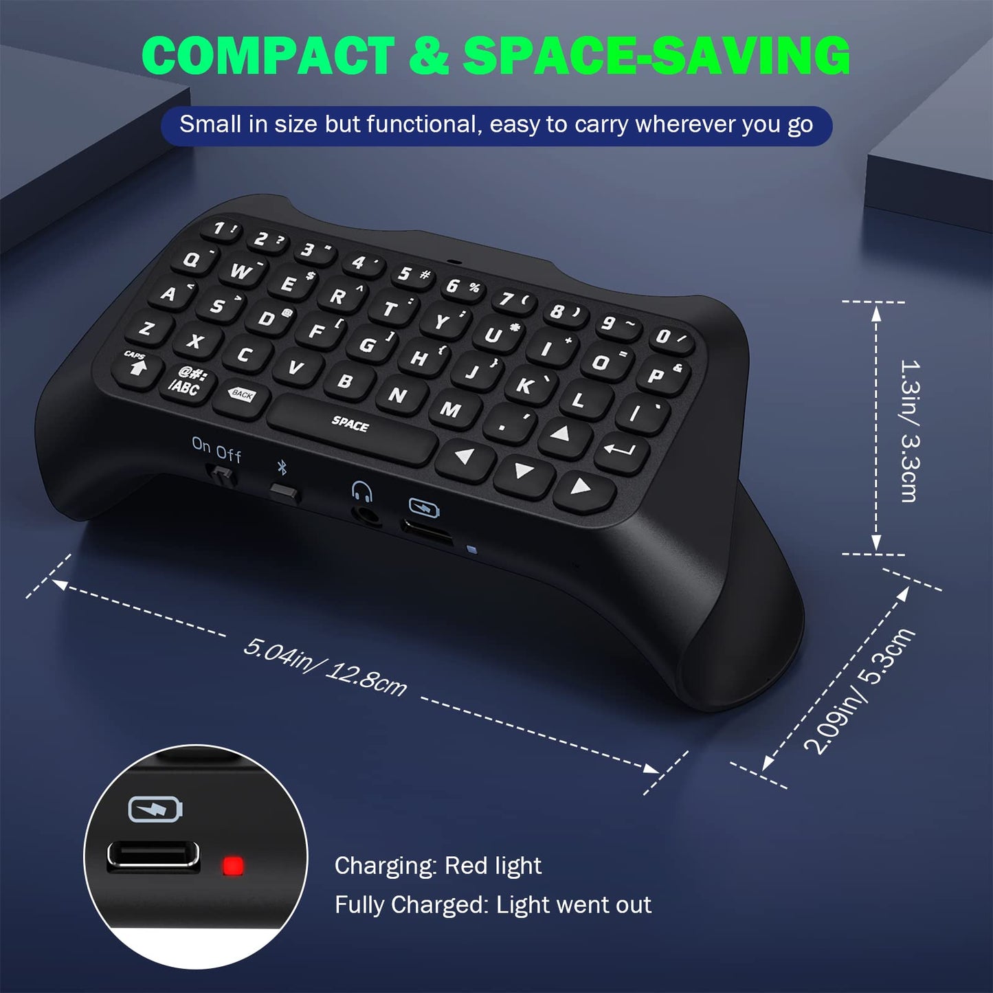 Teclado Retroiluminado Verde MoKo Negro para Controlador PS5 con Altavoz Incorporado y Conector de Audio 3.5mm