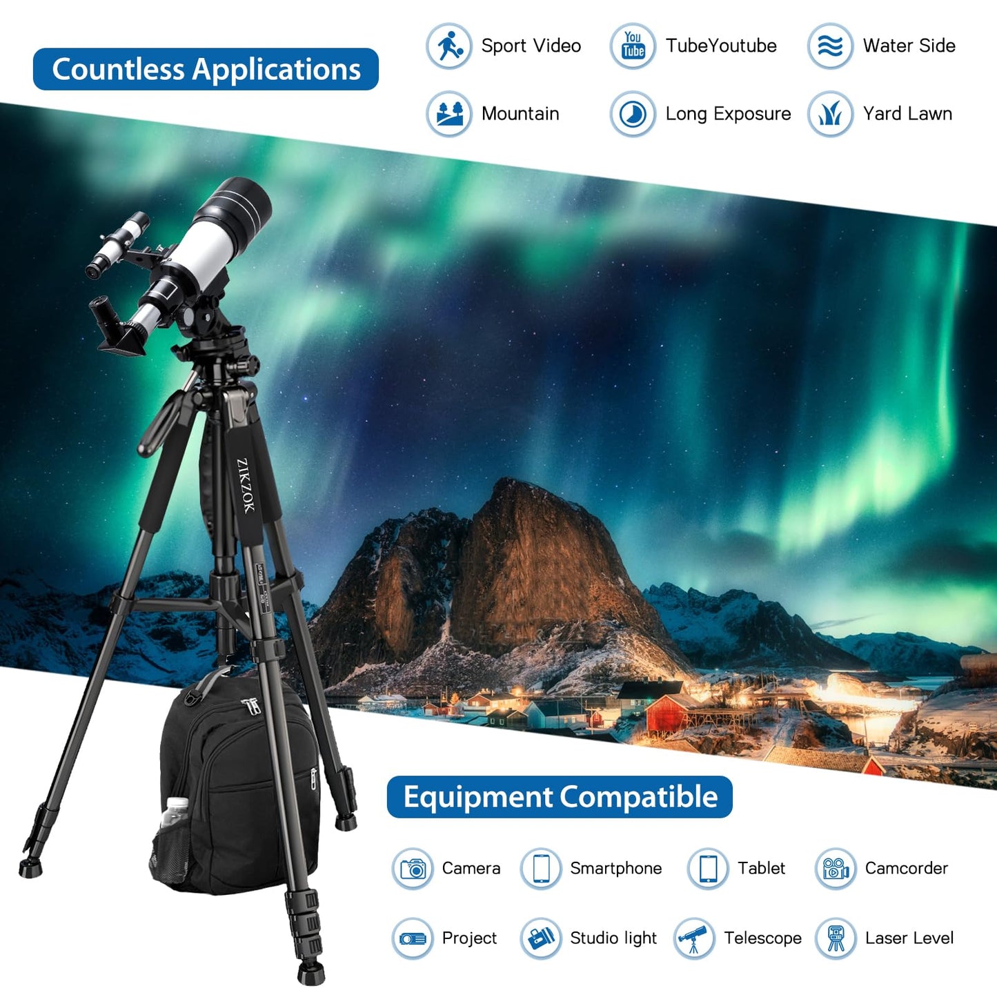 Trípode de Cámara ZIKZOK Negro Resistente con Control Remoto inalámbrico para Teléfono Celular y Dispositivos DSLR/SLR/DV/GoPro