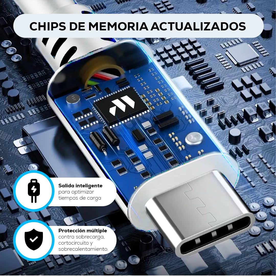 Cable USB Tipo A a C MUBITECH Blanco y Negro Carga Rápida Compatible Tipo C