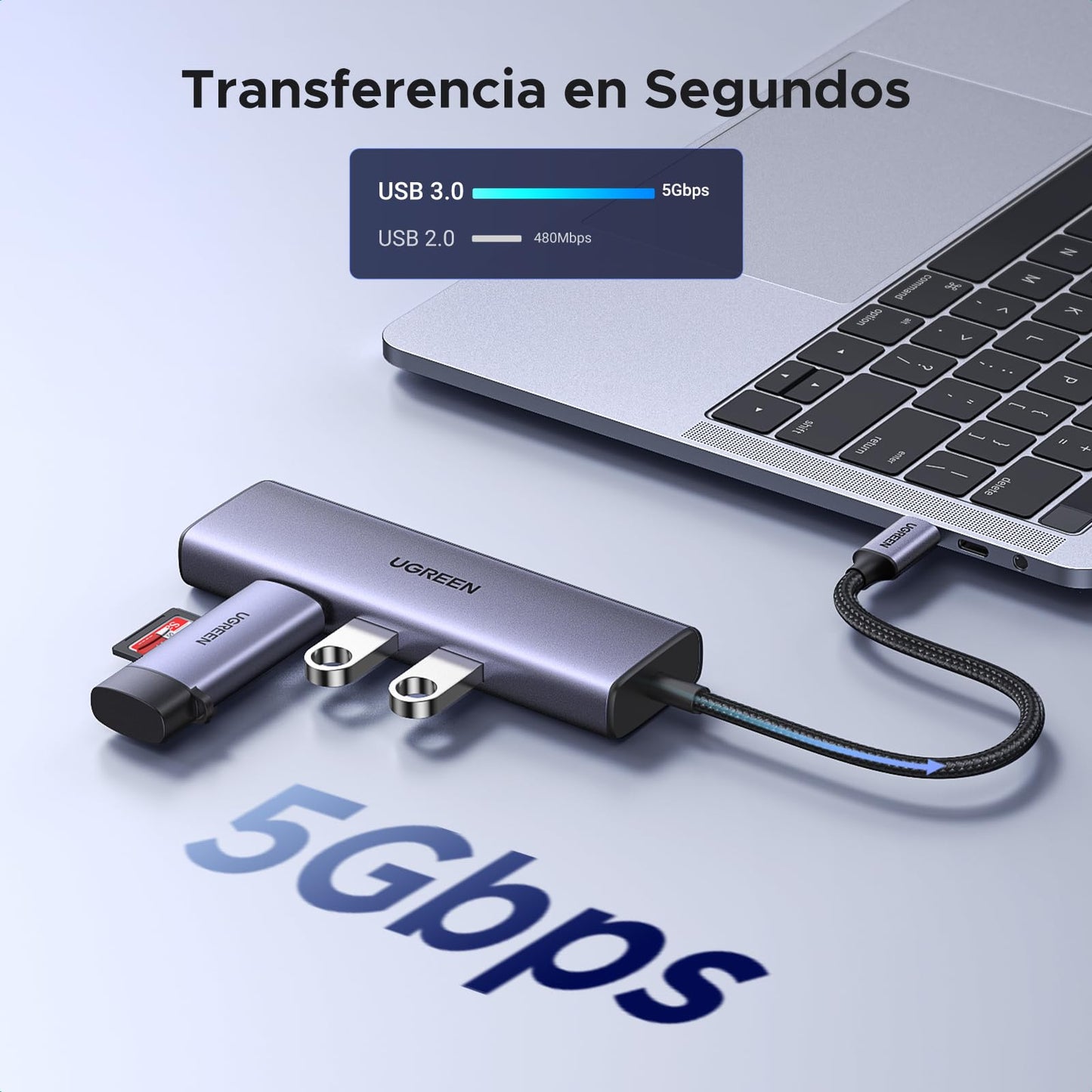 UGREEN Hub USB C, 6 en 1 Adaptador Tipo C con 4K HDMI, Gigabit Ethernet, 3 USB A 3.0 Puertos de 5 Gbps, Carga 100W Compatible con MacBook, iPad Pro, DELL, HP, Surface, Chromebook, Mac Mini