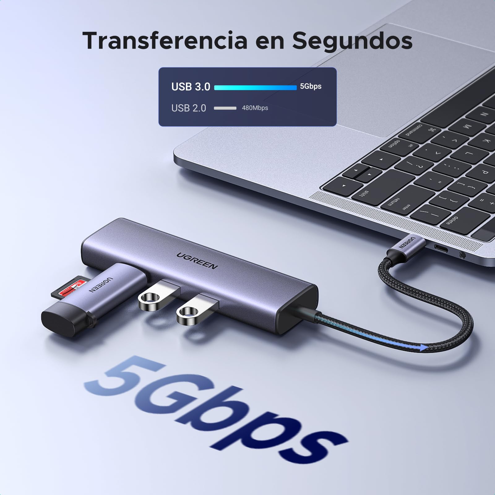 UGREEN Hub USB C, 6 en 1 Adaptador Tipo C con 4K HDMI, Gigabit Ethernet, 3 USB A 3.0 Puertos de 5 Gbps, Carga 100W Compatible con MacBook, iPad Pro, DELL, HP, Surface, Chromebook, Mac Mini