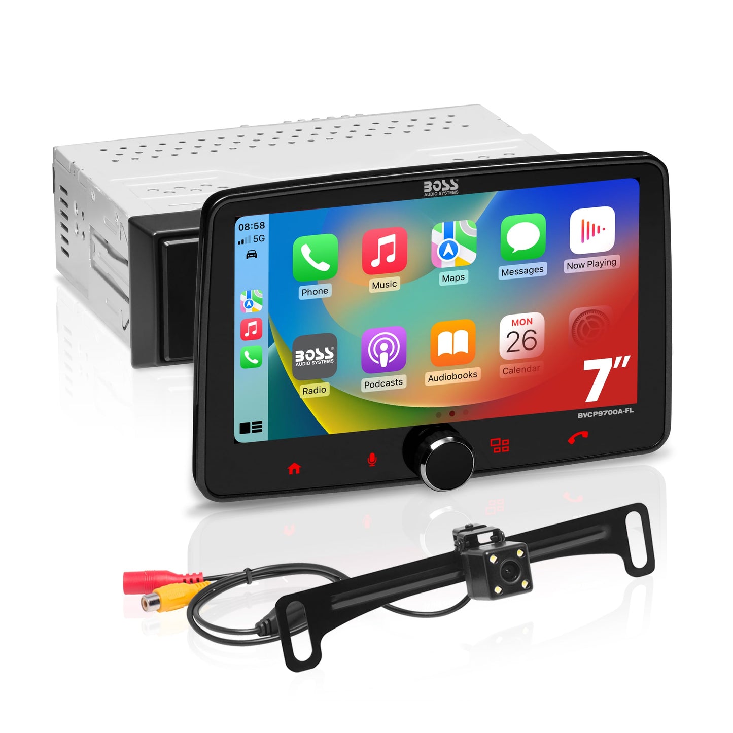 BOSS Audio Systems BVCP9700A-CFL - Sistema estéreo de coche - Apple CarPlay, Android Auto, Din único con visualización táctil de 7 pulgadas, Bluetooth y unidad principal de llamadas, receptor de radio