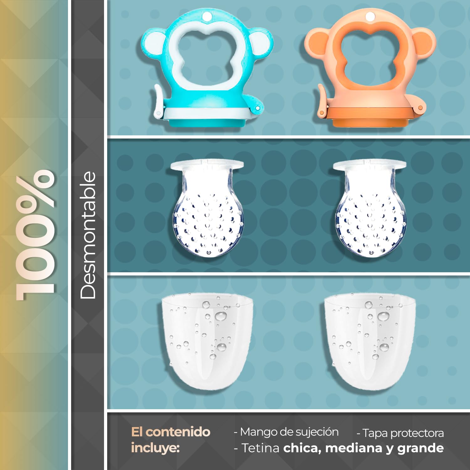 Chupones alimentadores para frutas y papillas con tapa libre de bpa, dibujos animados, 4m+ 2 piezas (monkey azul y monkey naranja)