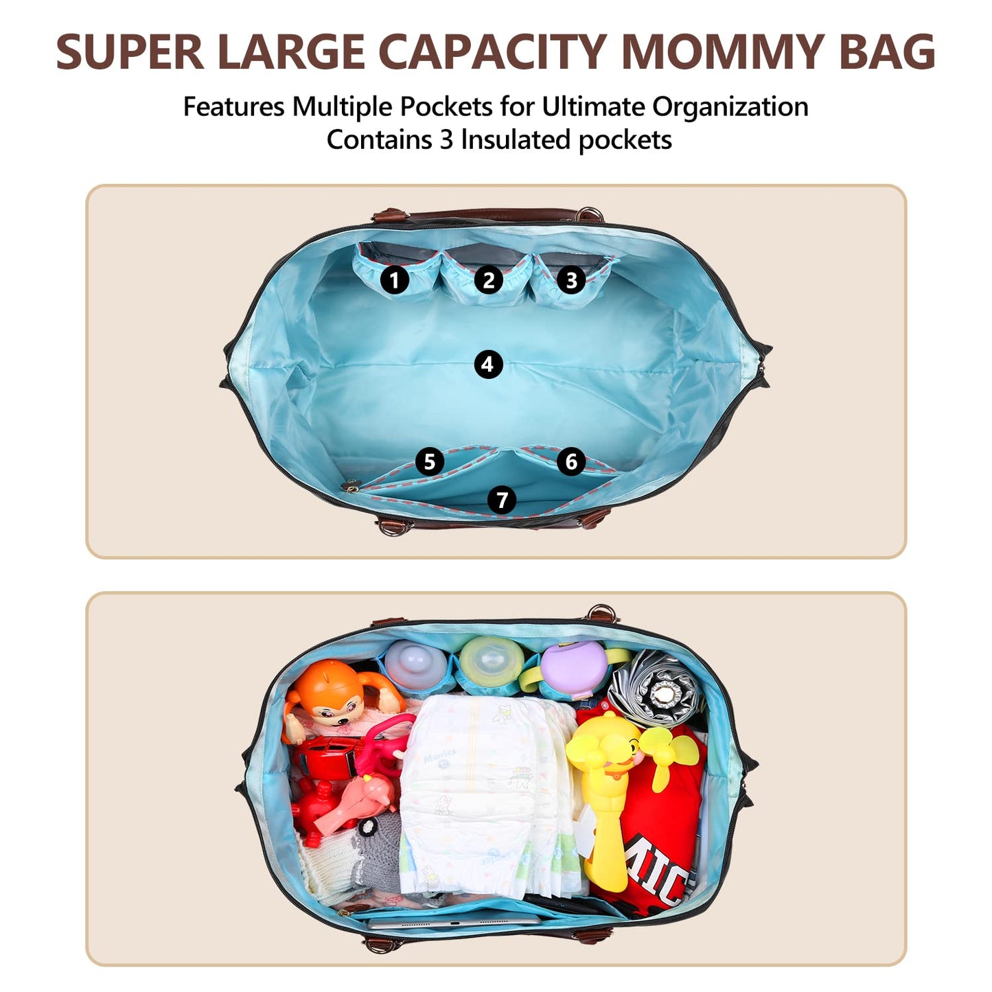 DOFASAYI - Bolsa de pañales para mamá con cambiador, mochila impermeable para pañales para bebé, bolsa grande de artículos esenciales de viaje, unisex, negro