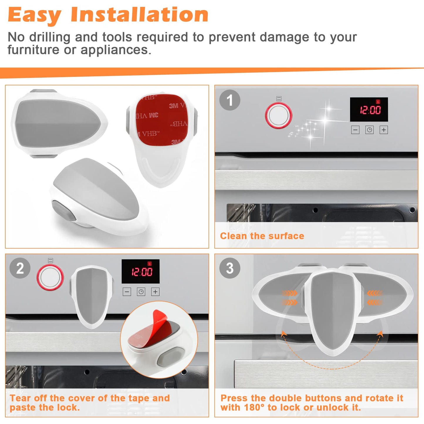 GCRQ - 2 piezas de cerradura para puerta de horno de seguridad para niños, horno a prueba de bebés, bloqueo frontal para horno, fácil de instalar y usar, material resistente al calor y duradero, con