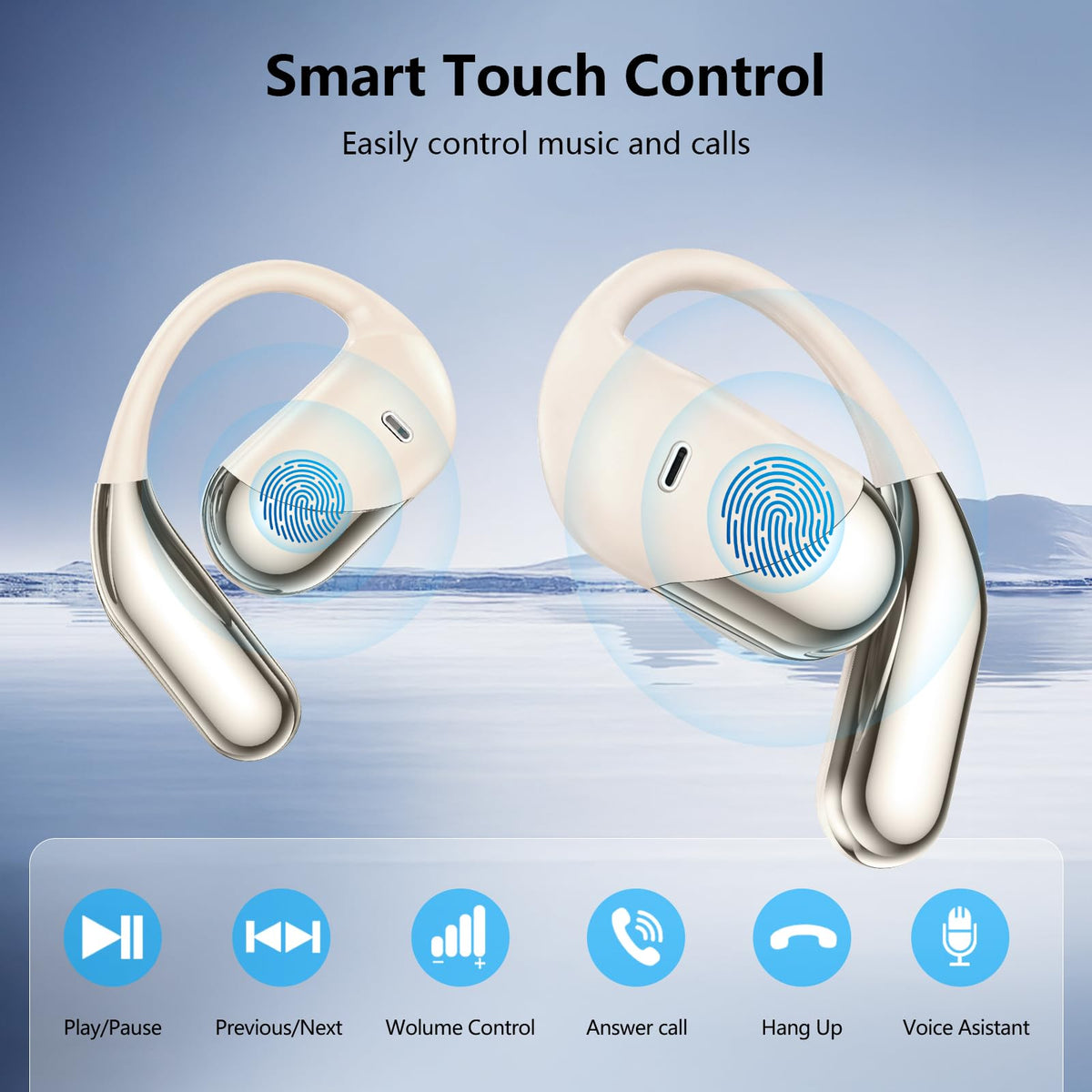Auriculares Inalámbricos Bluetooth 5.4 con Ganchos IPX7 Impermeables y Funda LED