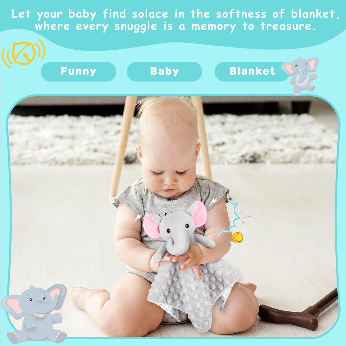 Sprinqdawin Loveys - Manta suave de seguridad para bebés recién nacidos, juguetes de peluche para bebés, mantas de seguridad de elefantes, regalos unisex (elefante gris, 12.4 pulgadas)