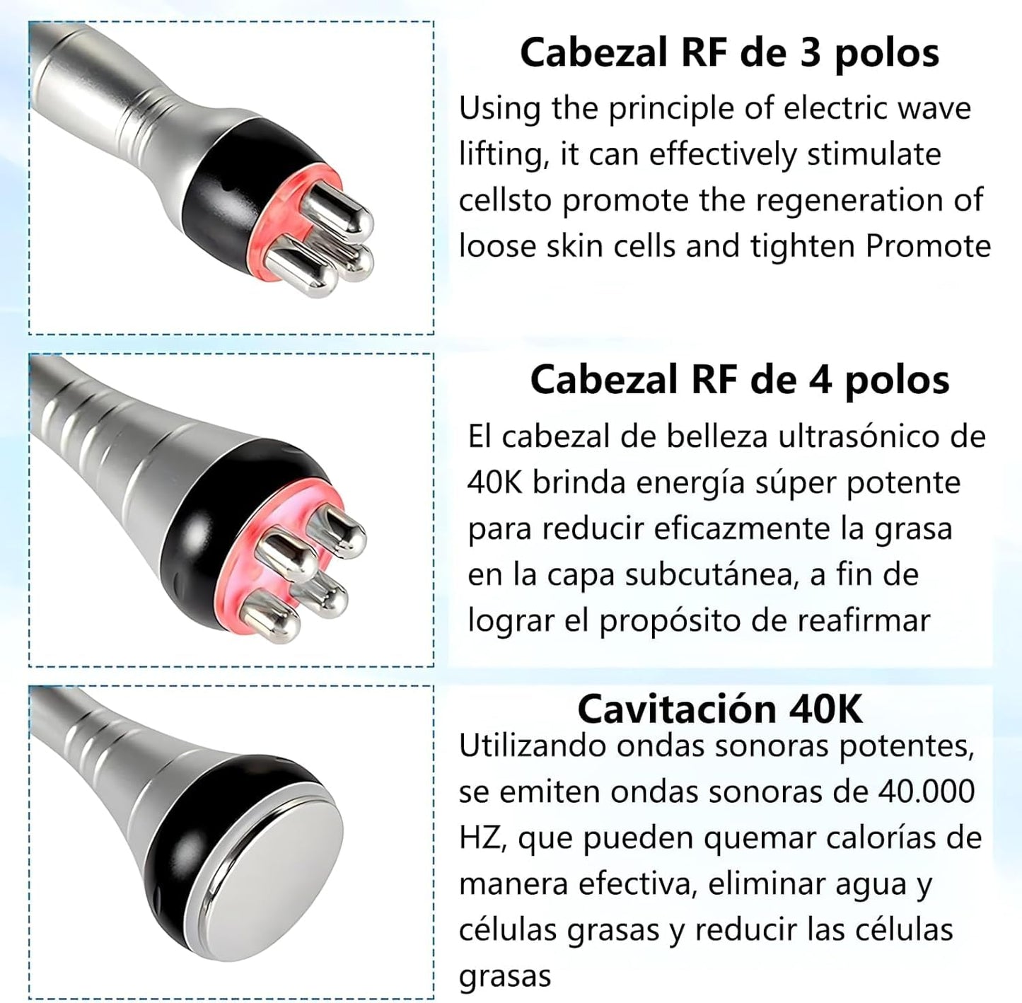 Masajeador 3 en 1 para Celulitis Cavitación y Radiofrecuencia Corporal y Facial para Salones y uso Doméstico