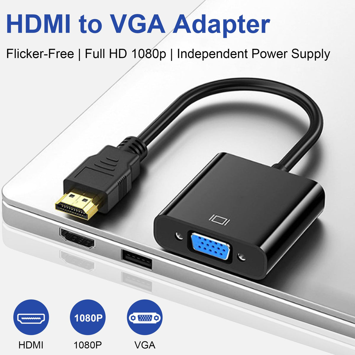 Adaptador HDMI a VGA HOYAWU Chapado en Oro Unidireccional Paquete de 2 Unidades para Monitor y Computadora