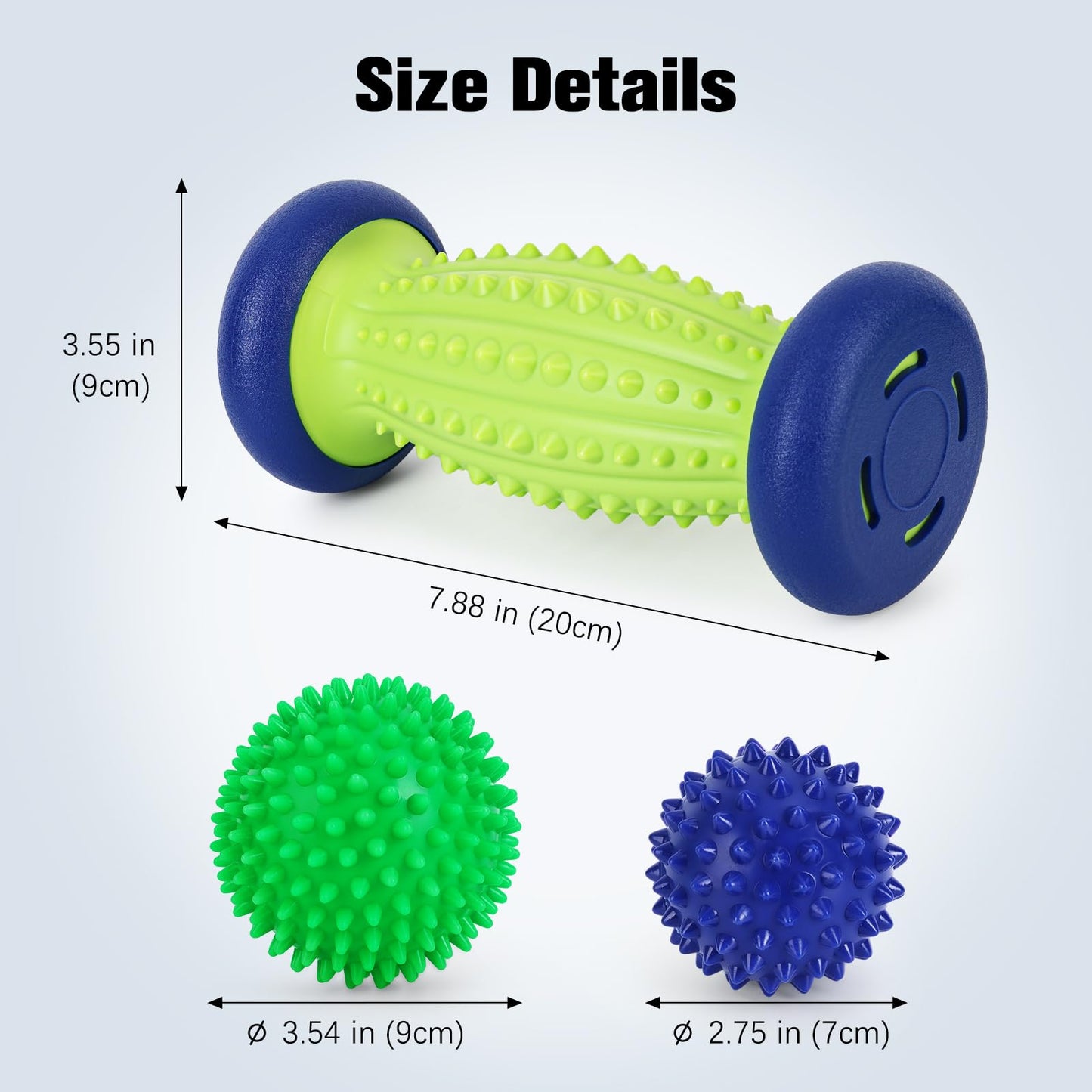 Juego de bolas masajeadoras para fascitis plantar, rodillo de 1 pie y 2 bolas de masaje con pinchos, tejido profundo, para alivio de la fascitis plantar, terapia de punto de activación, alivio del estrés