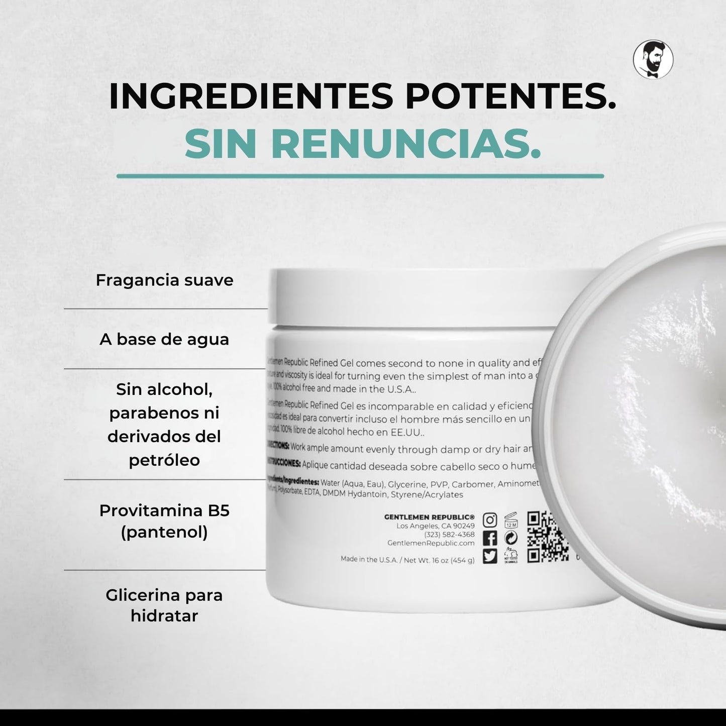 Gentlemen Republic Genuine Grooming Gentlemen Republic Gel para el Cabello Refinado con Bomba - F?rmula Profesional para Brillo y Retenci?n 24 Horas, Resistente a la Humedad, 100% Libre de Alcohol y N