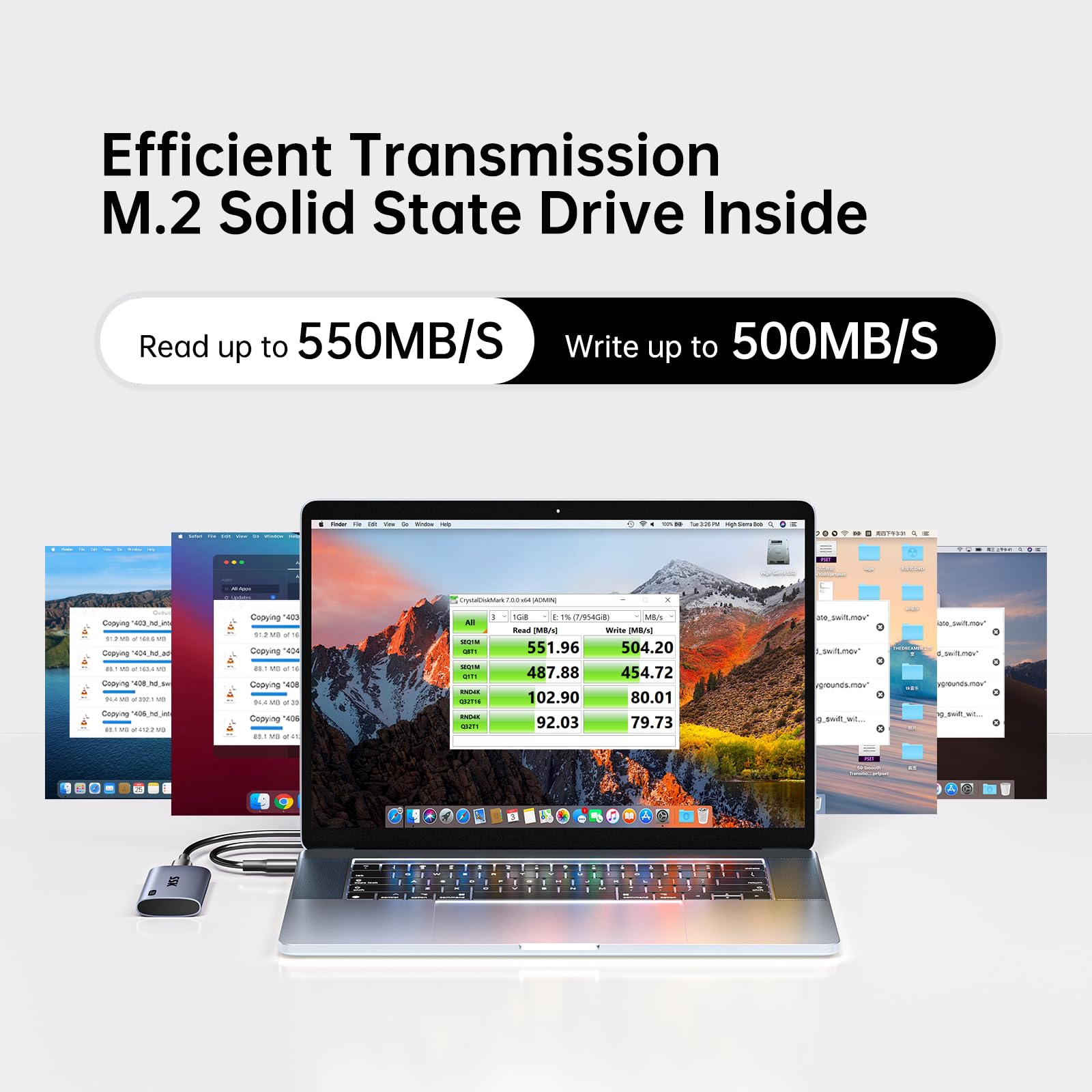 Disco Duro Externo SSK Negro SSD de 256 GB con Luz LED para iPhone 15/Pro, Windows, Mac y Android