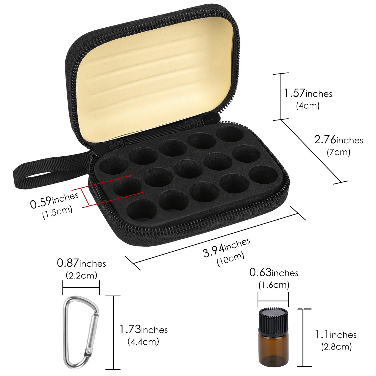 Biiange - 2 mini fundas para botellas de aceite esencial con 30 viales vacíos de 2 ml, caja organizadora de almacenamiento de viaje para aceites esenciales, soporte compacto de aromaterapia para el
