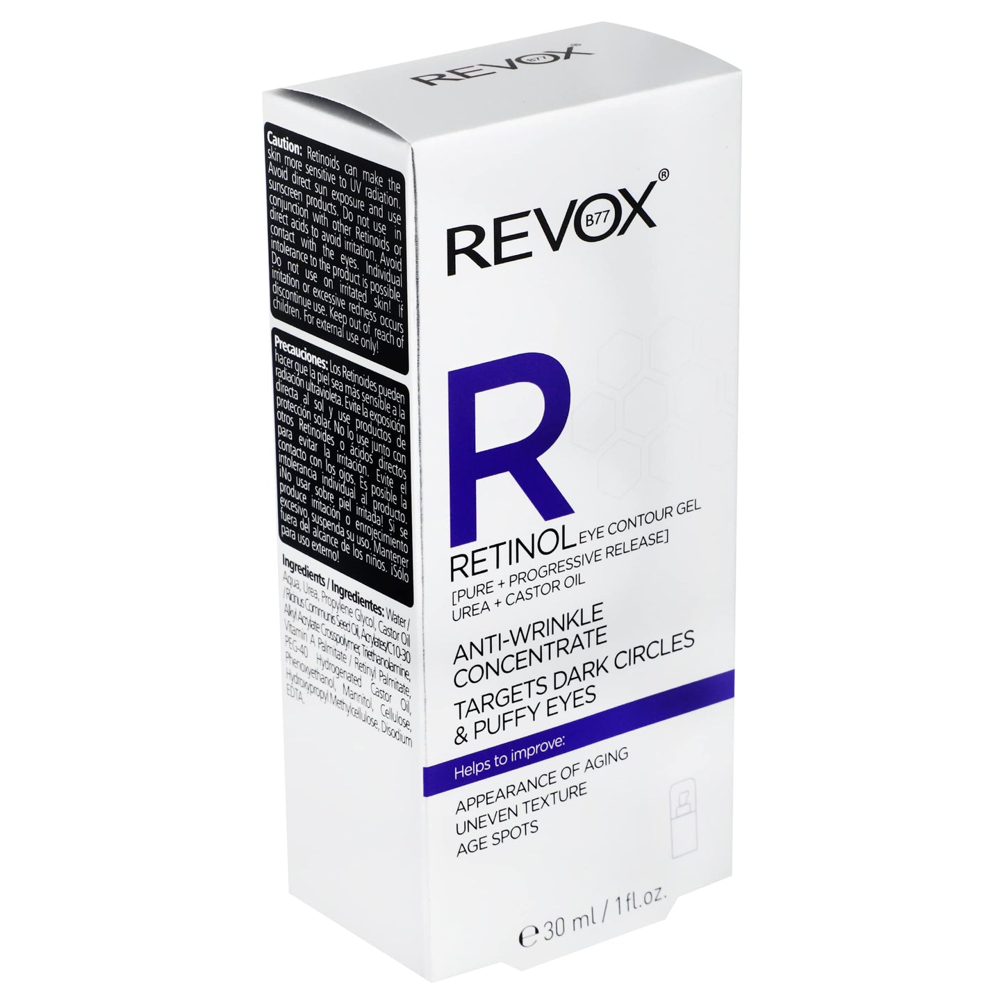 REVOX B77 - Retinol Eye Contour Gel Anti-Wrinkle Concentrate, 30 ml, Contorno Ojos Retinol, Reduce Líneas de Expresión y Arrugas, Suaviza la Textura, Estimula Producción Colágeno, Hidratación Profunda