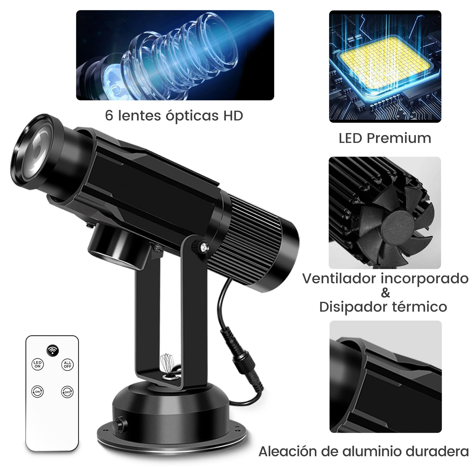 Proyector de Gobos 30W con Logotipo para Negocios LED Luz de Imagen con Lente de Cristal Mando a Distancia en Interiores Sistema de Refrigeración Dual