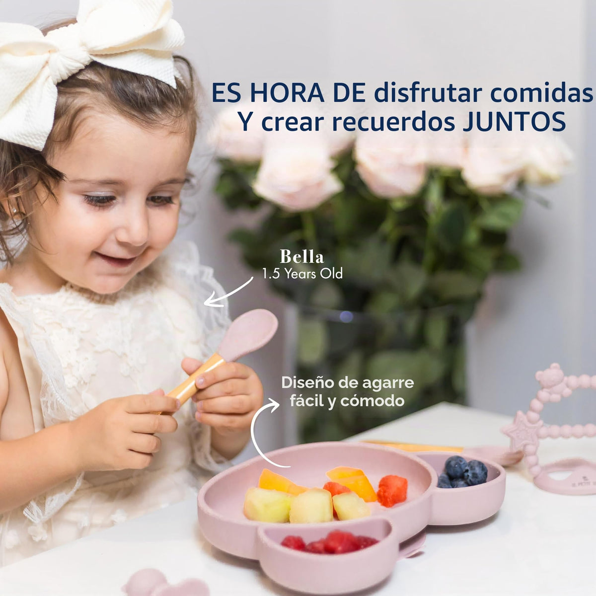 Le Petit Leo - Juego de alimentación de silicona para bebé, suministros completos para destete con baberos de silicona, placas de ventosa, ventosa, taza para beber, cuchara y tenedor, utensilios para niños pequeños (cielo del bebé)