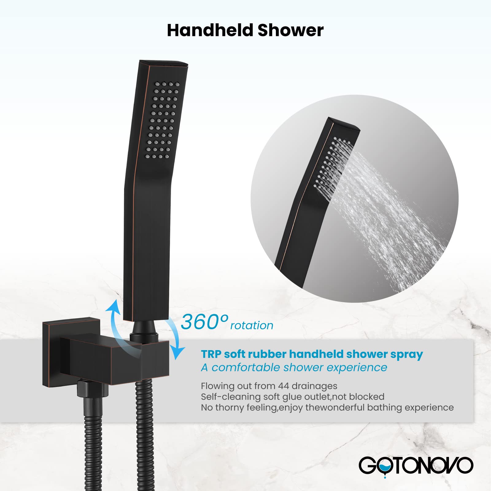 gotonovo - Juego de sistema de llave de ducha de lluvia, cabezal de ducha con pulverizador de mano, boquilla de cascada, mezclador montado en la pared, válvula rugosa y borde incluido bronce aceitado