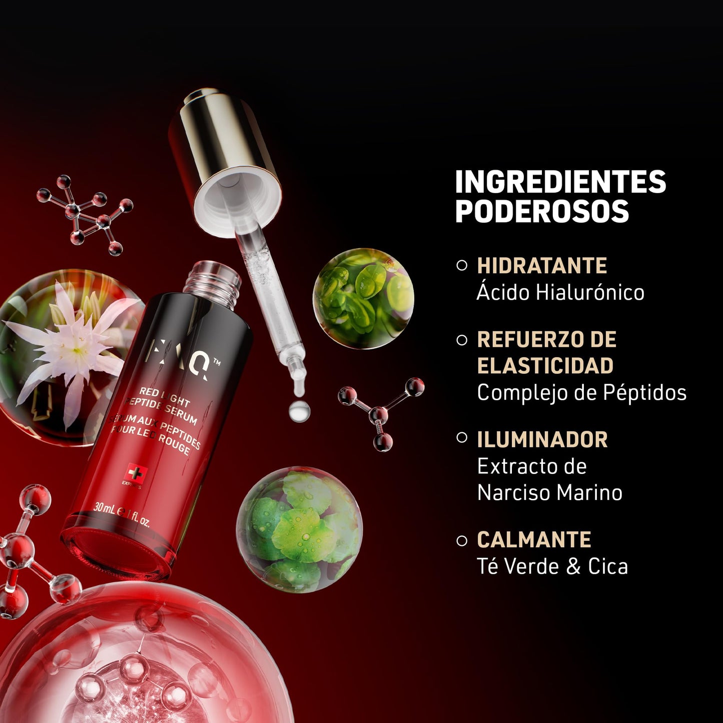 Faq 501 Lámpara LED Roja & Bienestar + Red Light Peptide Serum – LED 650 Nm con Sérum Facial Acido Hialuronico & Colageno– Set Cuidado Piel Luminosidad e Hidratación