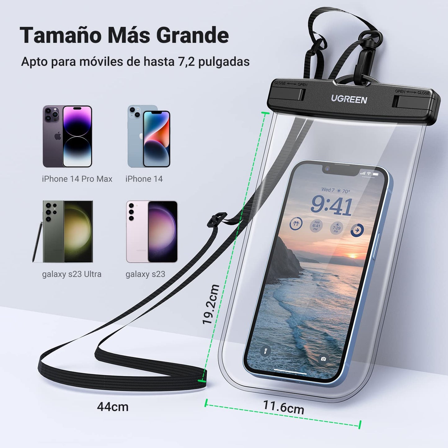 Funda Impermeable UGREEN Azul para Celular iPhone Galaxy Redmi, 7.2 Pulgadas, Pack de 2