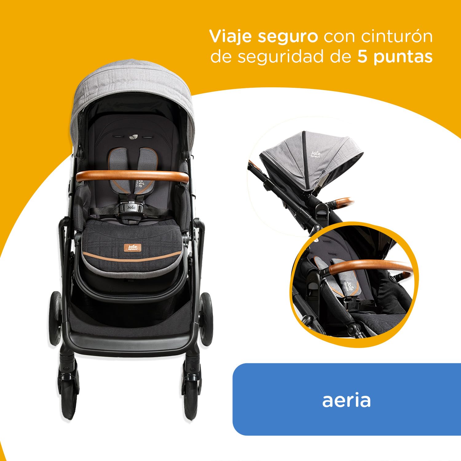 Joie Carriola para Bebe Aeria | Carriola Plegable con Silla Portabebe Ergonomica | Carriola de Viaje para Bebes con 5 Puntos de Seguridad | Carriola de Baston Ligera Portable | Carreola para Bebe