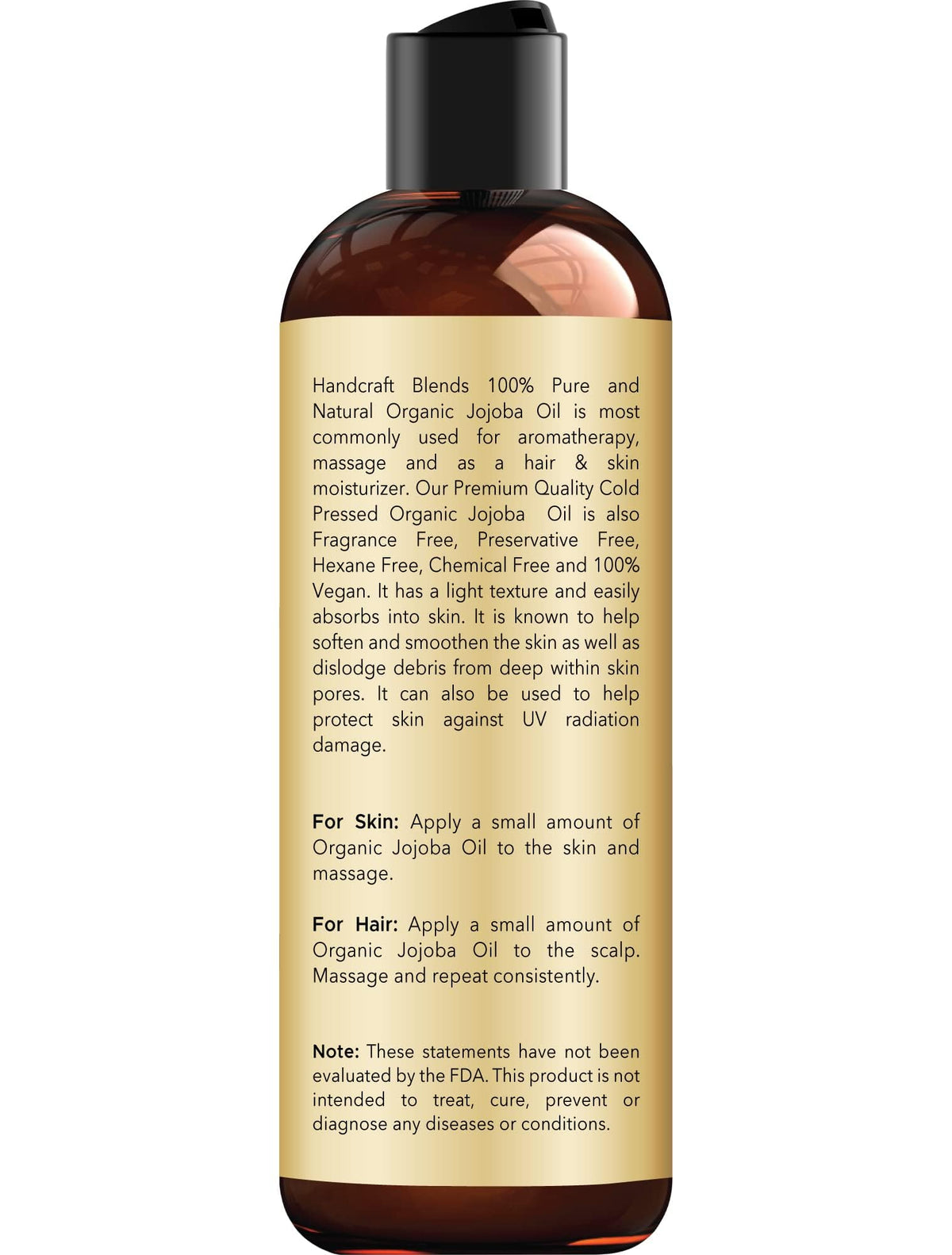 Handcraft Blends Usda Aceite de Jojoba Orgánico - 8 FlOz - Puro y Natural - Aceite de Grado Premium para Rostro, Cuerpo y Cabello - Aceite Antienvejecimiento - Prensado En Frío y Sin Hexanos - El Empa