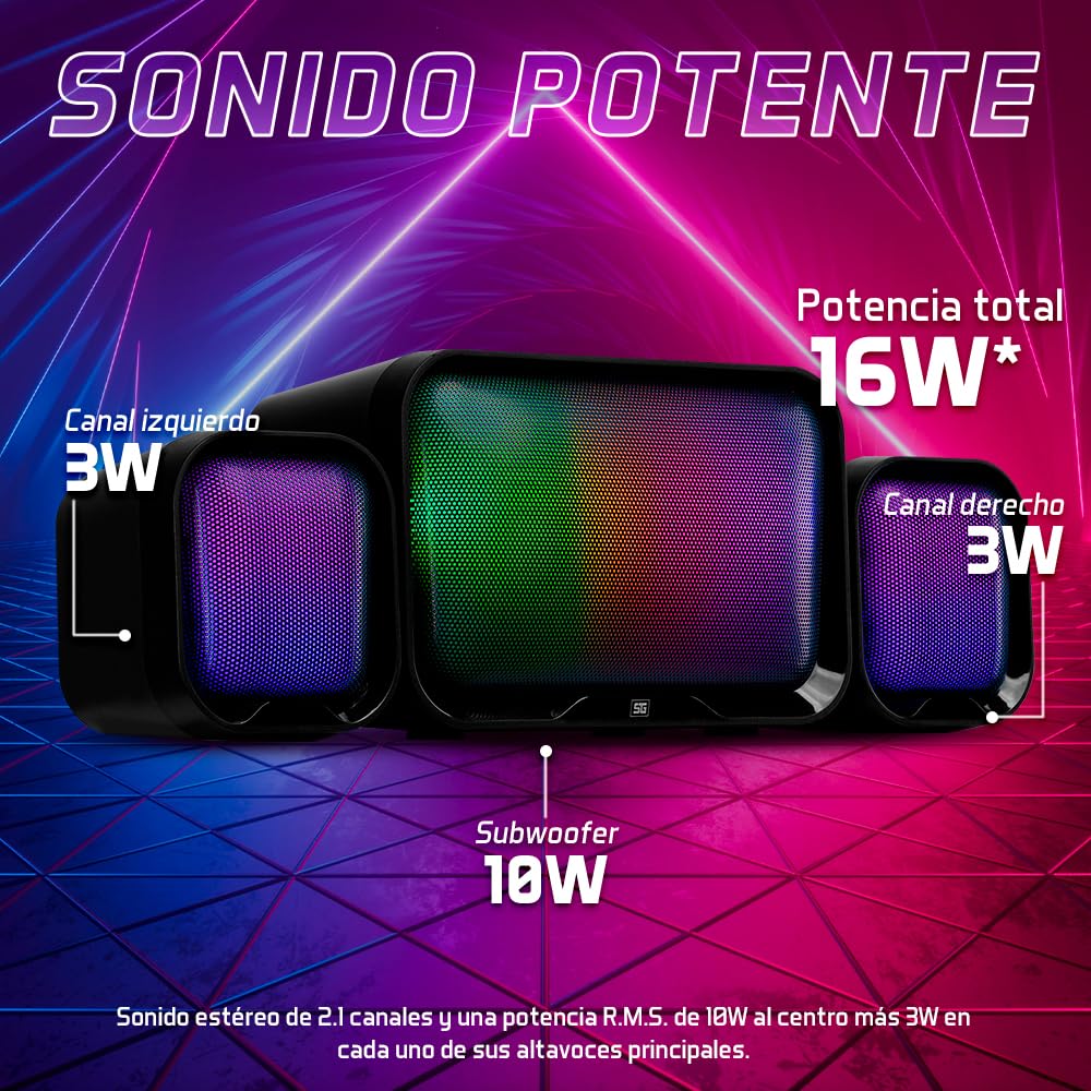 Bocinas 2.1 Vorago SPK-255 RGB Sonido Estéreo Potente para Gaming y Escritorio