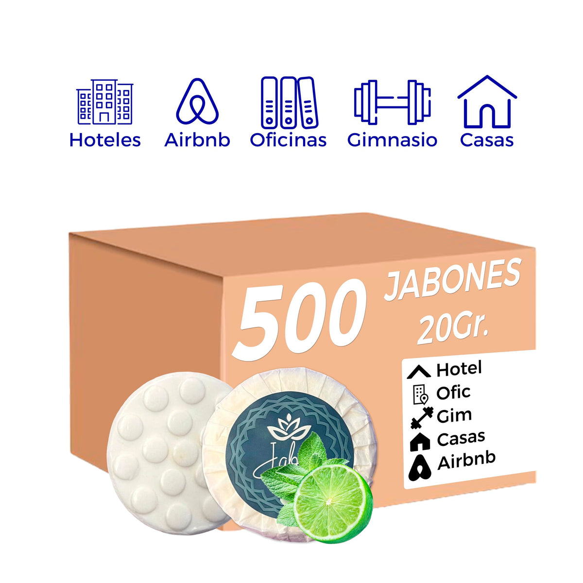 Caja de Jabón Corporal de 20g Con 500 Piezas, Mini Jabones Redondos Relajantes, Ideal Para Hoteles, Airbnb, Posadas, Hospitales, Spa, Jabon de Baño, Jabón Corporal Ecospa (Limón)