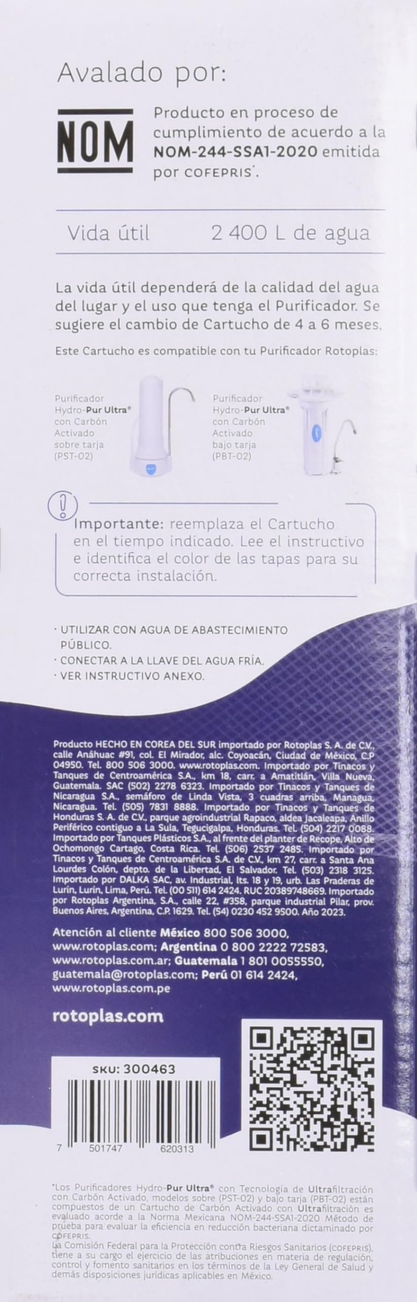 Cartucho Ultrafiltración Rotoplas Blanco Hydro-Pur