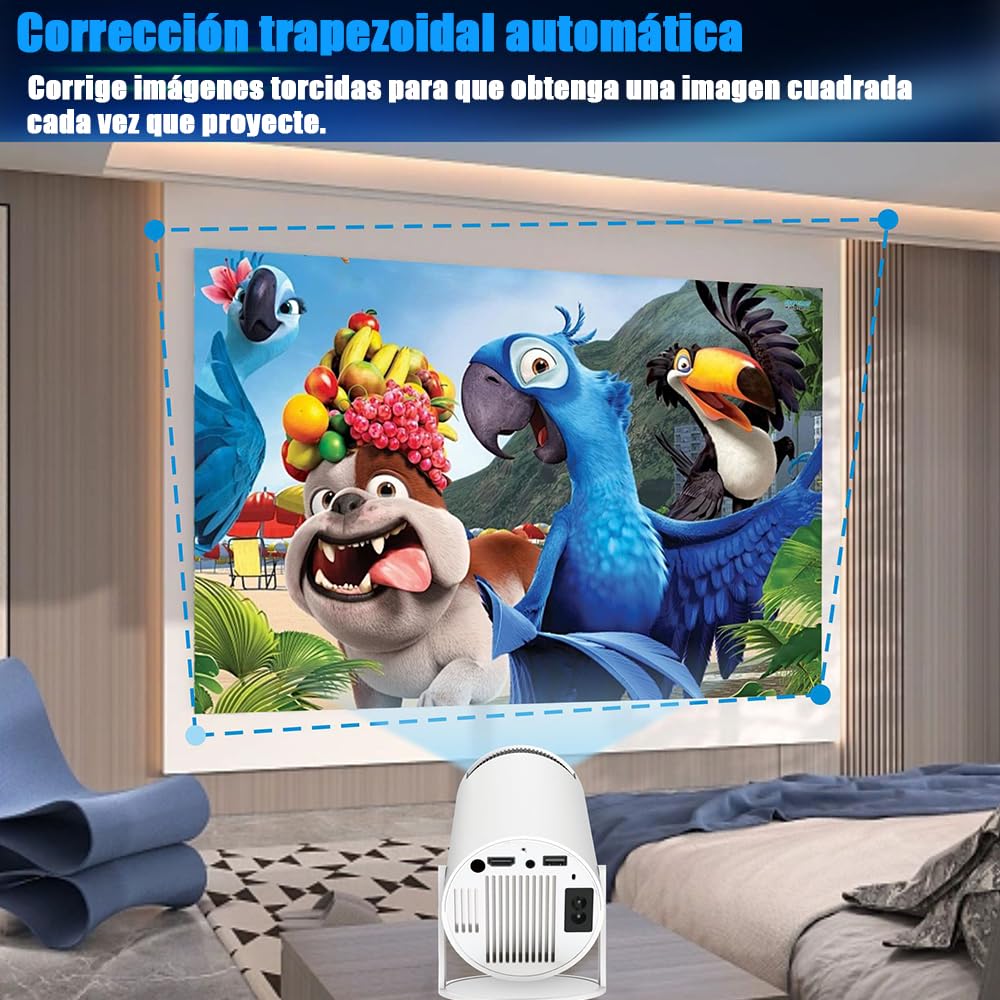 Proyector Portátil Inteligente 4K Auto Keystone Pantalla 130 Pulgadas WiFi 5G Bluetooth 5.0 Giro 180 Grados para iOS/Android PC Laptop PS5 TV NS PPT