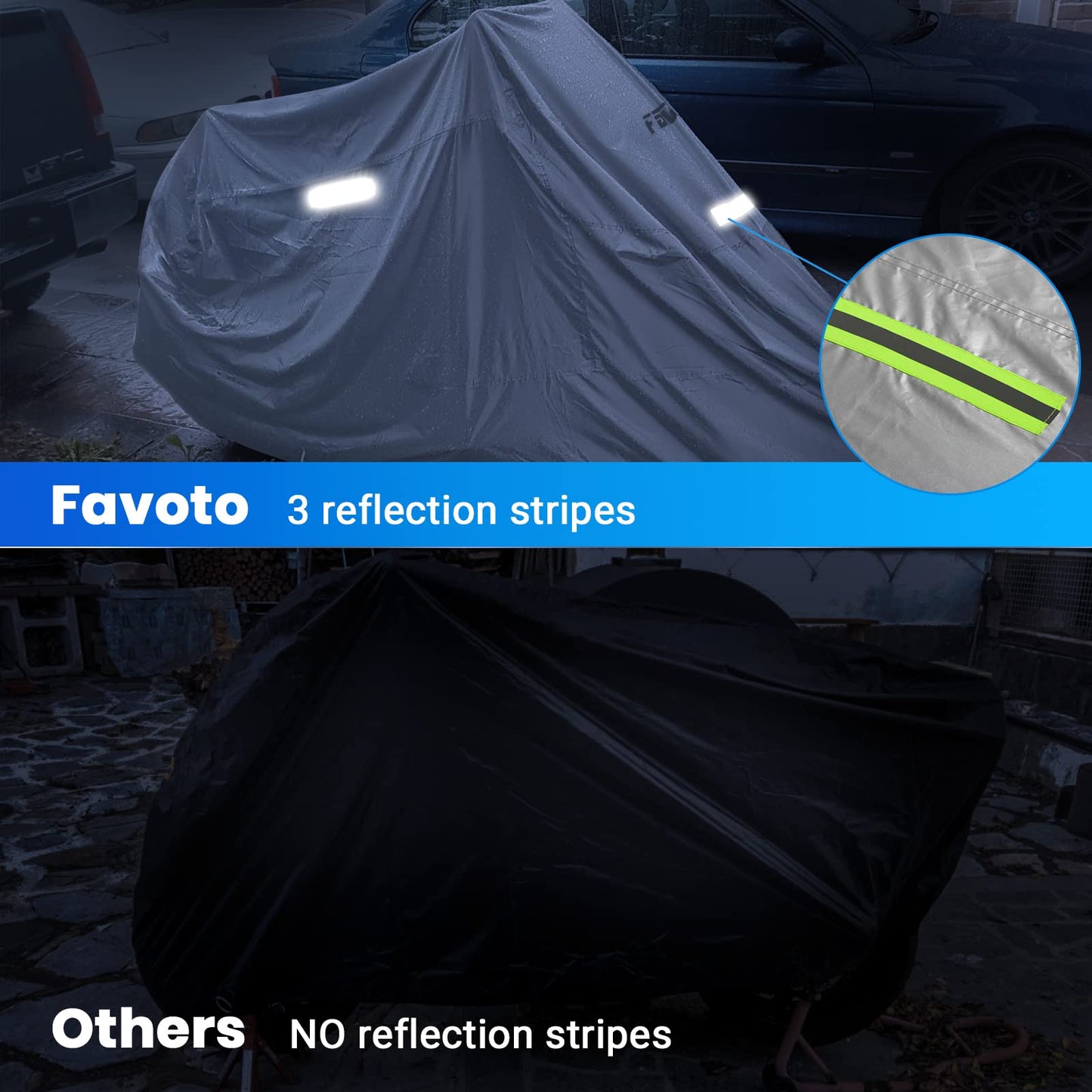 Favoto - Funda impermeable para motocicleta Outoor – Tela Oxford universal resistente con agujero de bloqueo, 3 reflectores nocturnos, hebilla resistente al viento, bolsa de almacenamiento para