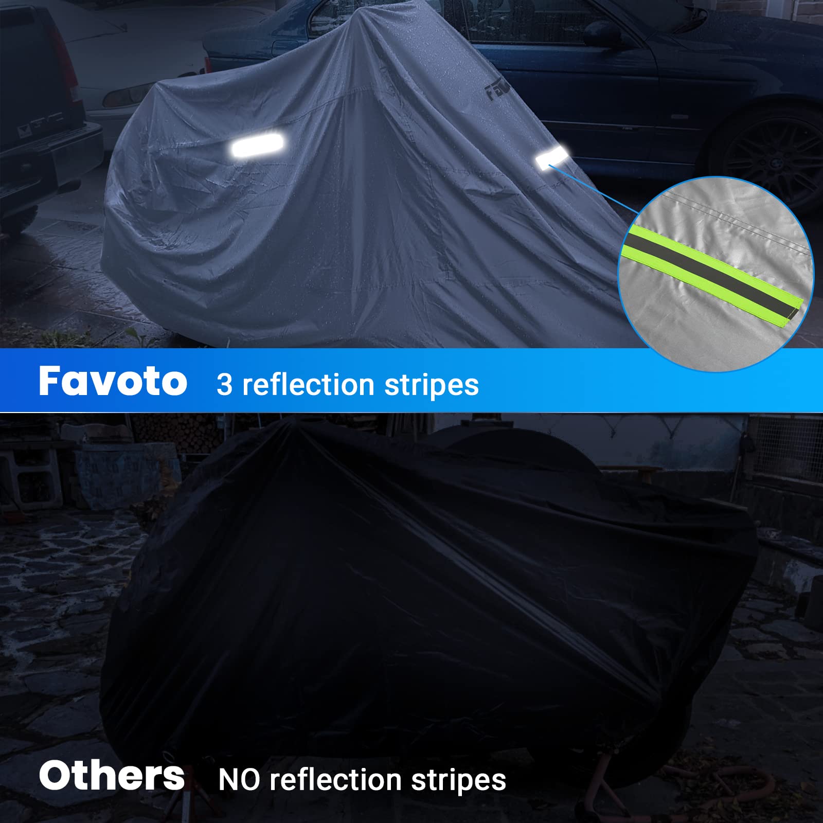 Favoto - Funda impermeable para motocicleta Outoor – Tela Oxford universal resistente con agujero de bloqueo, 3 reflectores nocturnos, hebilla resistente al viento, bolsa de almacenamiento para
