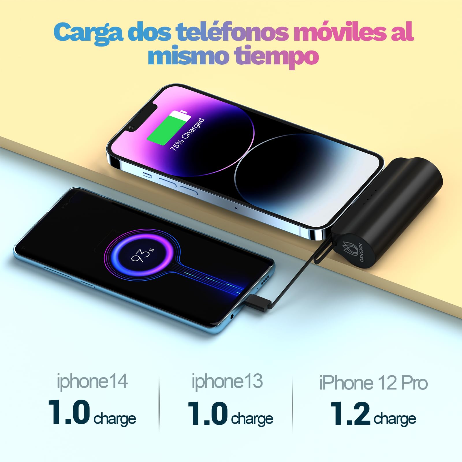 GENGXIN 4500mAh Mini Power Bank Portátil para iPhone con Cable Integrado, Batería Portátil Salida Tipo C y Soporte de Teléfono, Compatible con iPhone, Samsung, Xiaomi, Teléfonos Android etc (Negro)