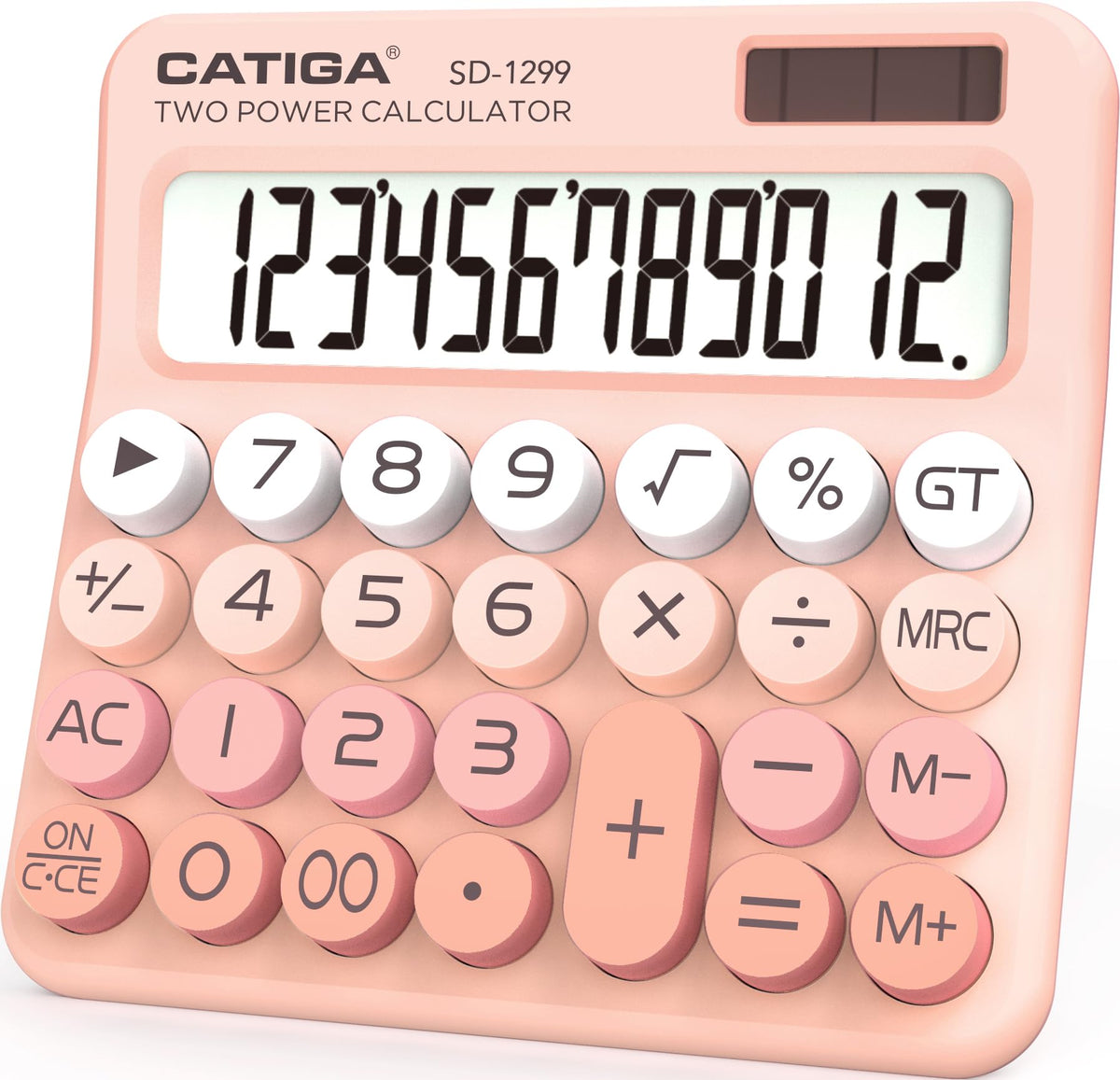 Calculadora CATIGA Negro Interruptor Mecánico con LCD Grande y Energía Solar de 12 Dígitos