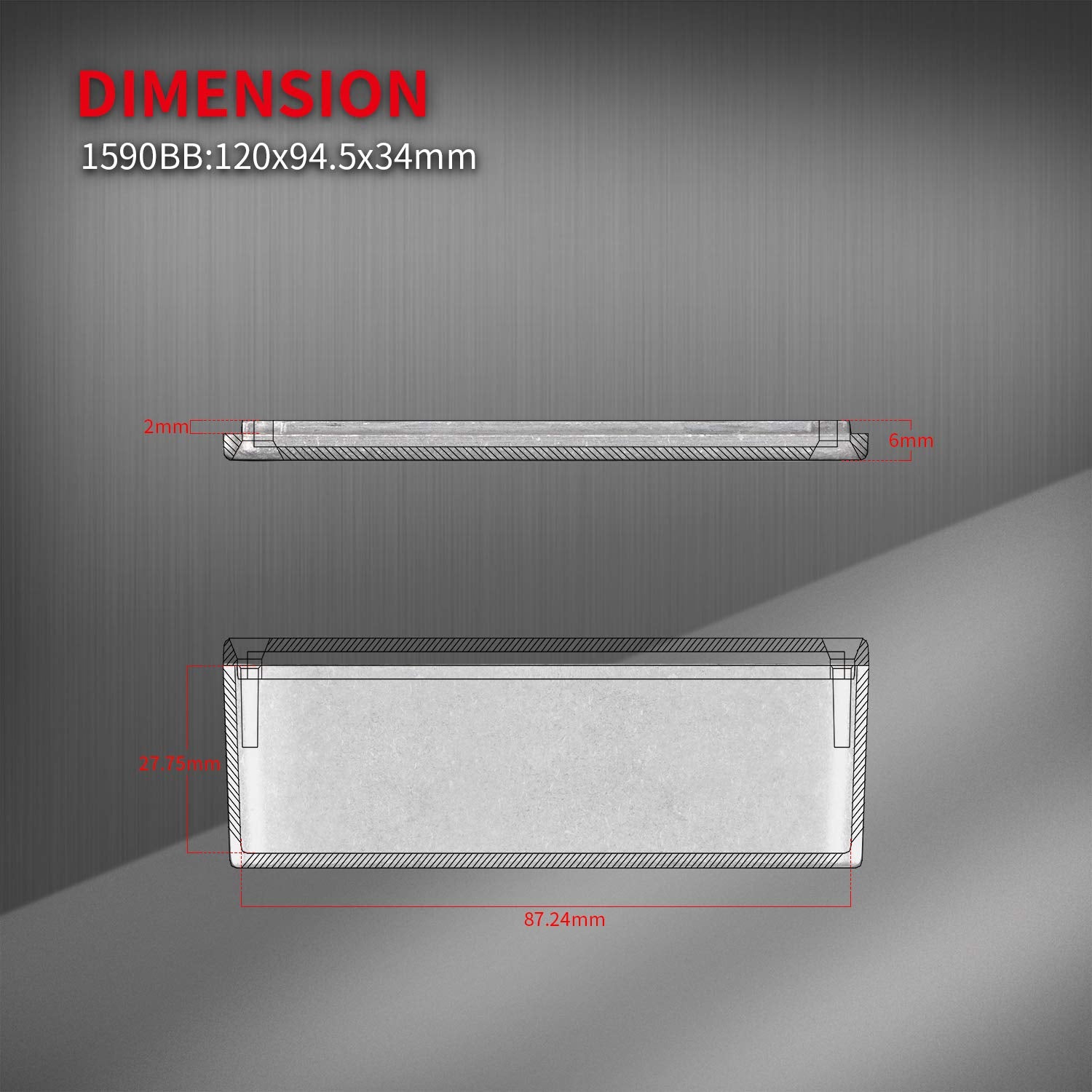 DaierTek - Caja de aluminio de metal de 1590BB, caja de pedales de guitarra, caja de efectos de pedal, sin pintar, 120 x 94,5 x 34 mm