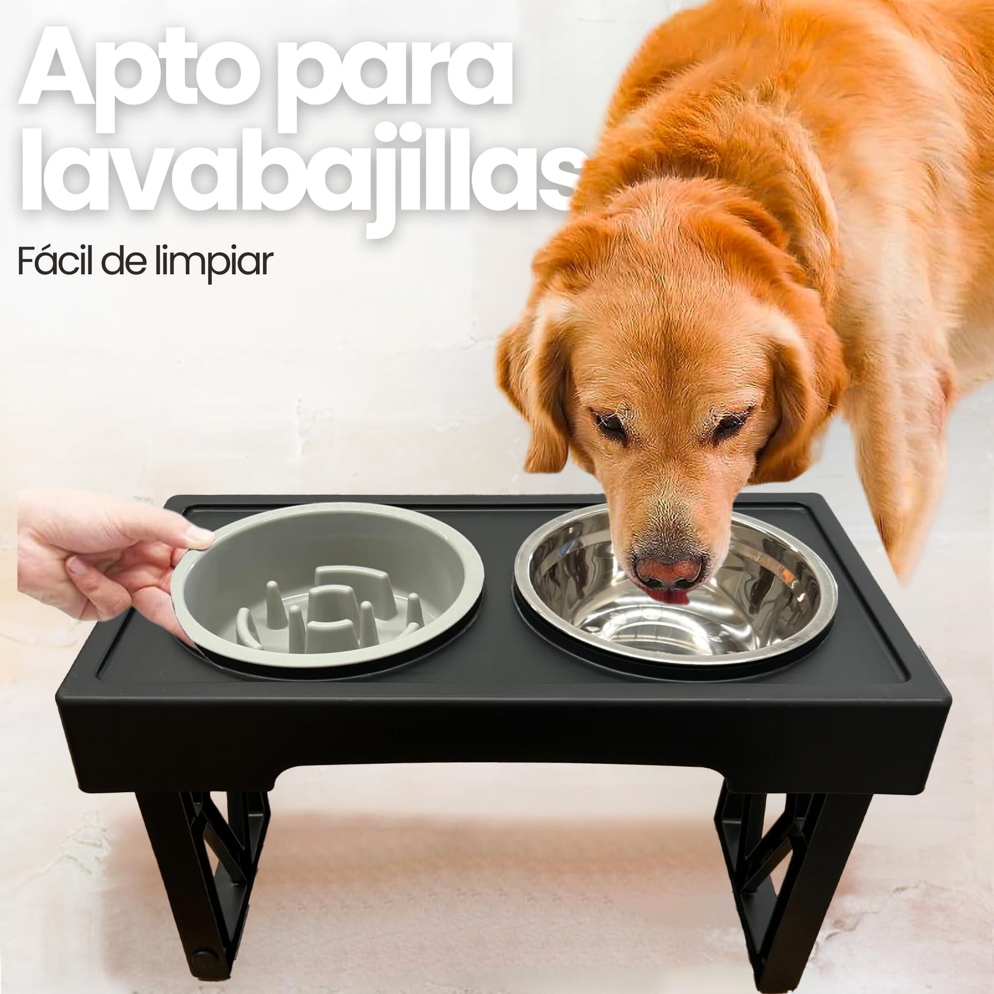 Fastpet Comederos Elevados para Perro y Gato - Comedero para Perro Ajustable Configuraciones, con Plato para Perro de Alimentación Lenta, Tazone Bebedero Acero Inoxidable de 1,6 L y Plato Slow Feed