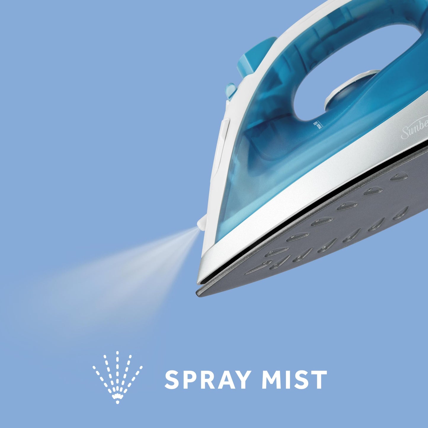 Plancha de Vapor Sunbeam Blanco Azul con Suela Antiadherente y Punta de Precisión