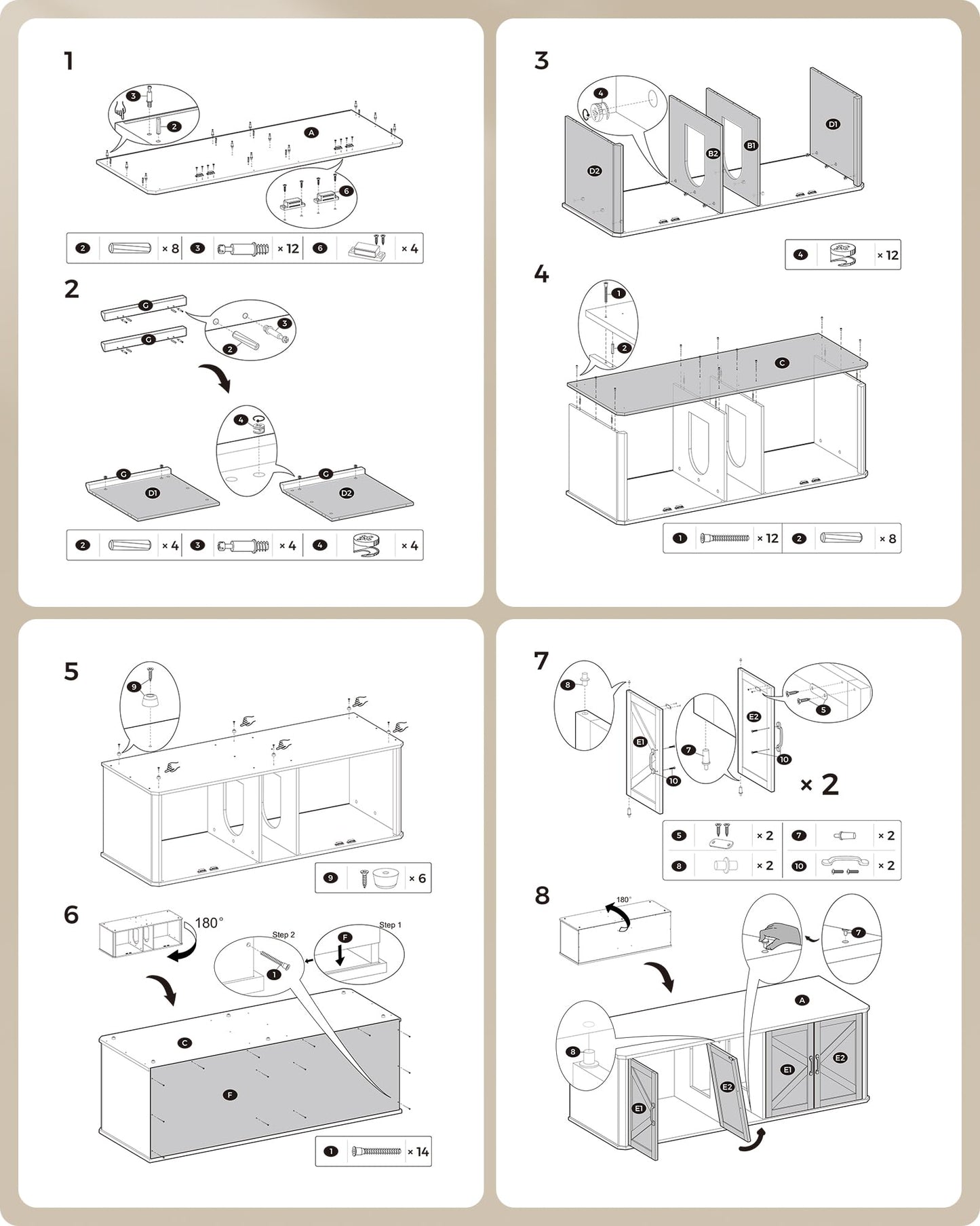 Feandrea Mueble Arenero para Gatos, Caja de Arena para 2 Gatos, Mesa Auxiliar, 145.6 x 48.5 x 50 cm, Blanco Nube MPCL010W01
