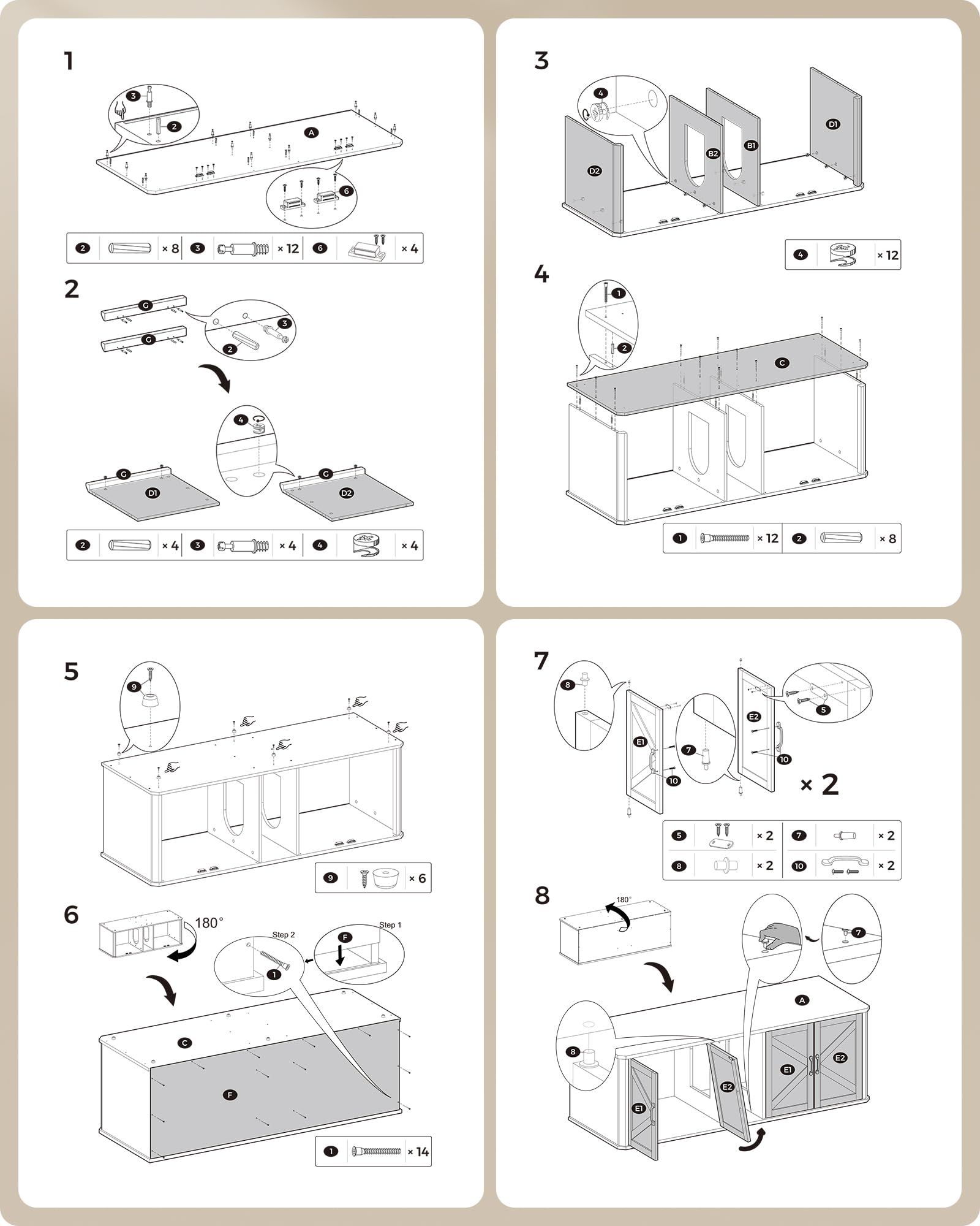 Feandrea Mueble Arenero para Gatos, Caja de Arena para 2 Gatos, Mesa Auxiliar, 145.6 x 48.5 x 50 cm, Blanco Nube MPCL010W01