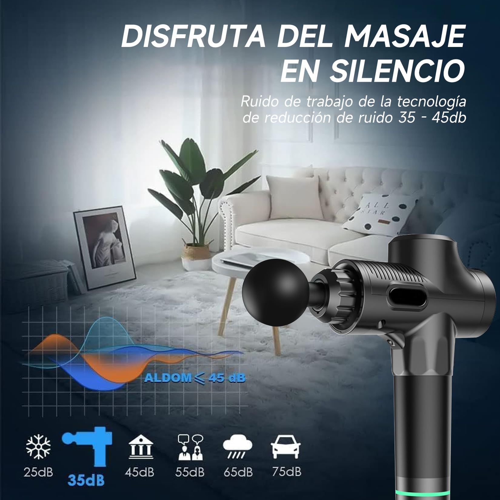 Pistola de Masaje：pistola masajeadora muscular con 6 Cabezales y 30 Velocidades Ajustables-Masajeador Portatil Muscular de Tejido Profundo para Aliviar el Dolor Masaje para Músculos Hombros Cuello (Negro)