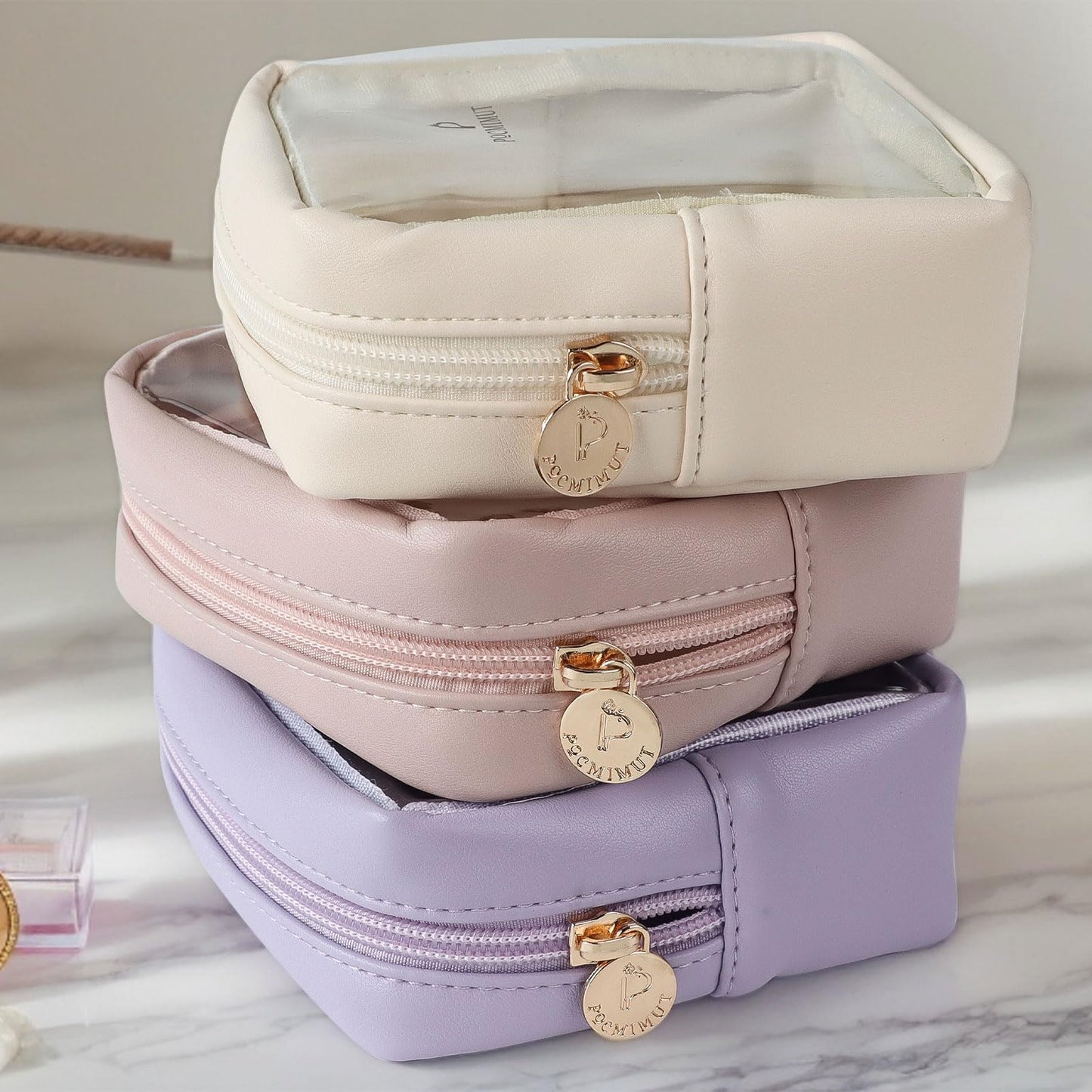Pocmimut Bolsa de maquillaje,mini bolsa de maquillaje,bolsa organizadora,artículos esenciales de viaje, bolsa de maquillaje transparente para accesorios de coche para mujeres,Rosa