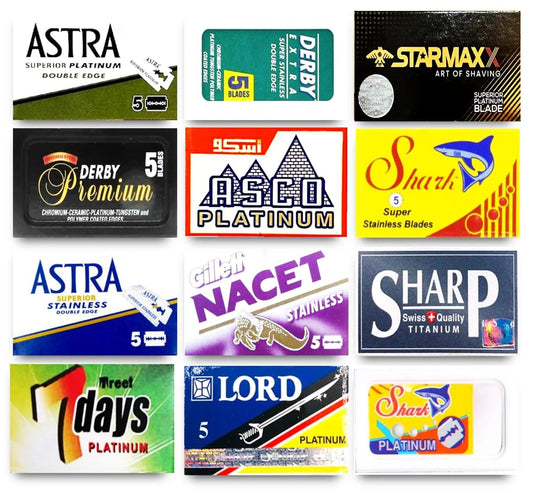 Astra-Derby-Shark-Voskhod-Rapira-Lord 60 cuchillas de afeitar de doble filo de calidad (12 marcas diferentes)