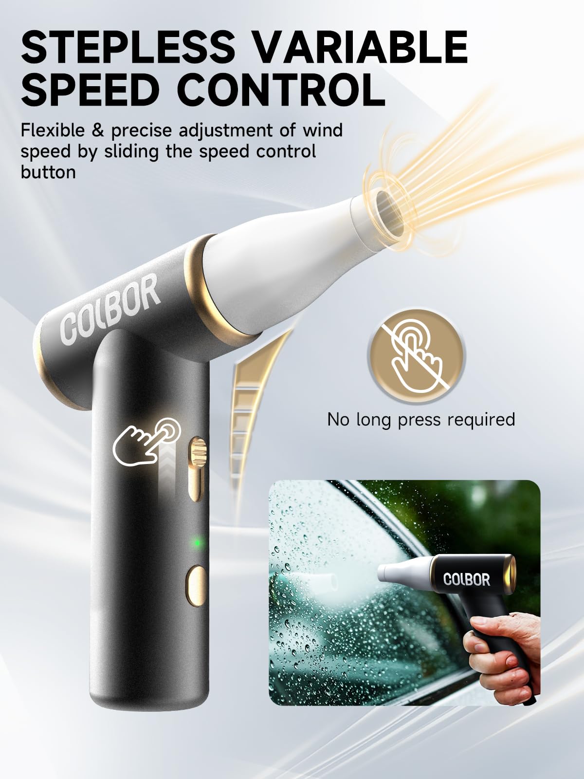Colbor - Soplador de aire eléctrico AirMaxx A1, 100000 rpm, inalámbrico, luz LED, boquilla, recargable, para teclado de PC, plumero de aire comprimido, 1 unidad