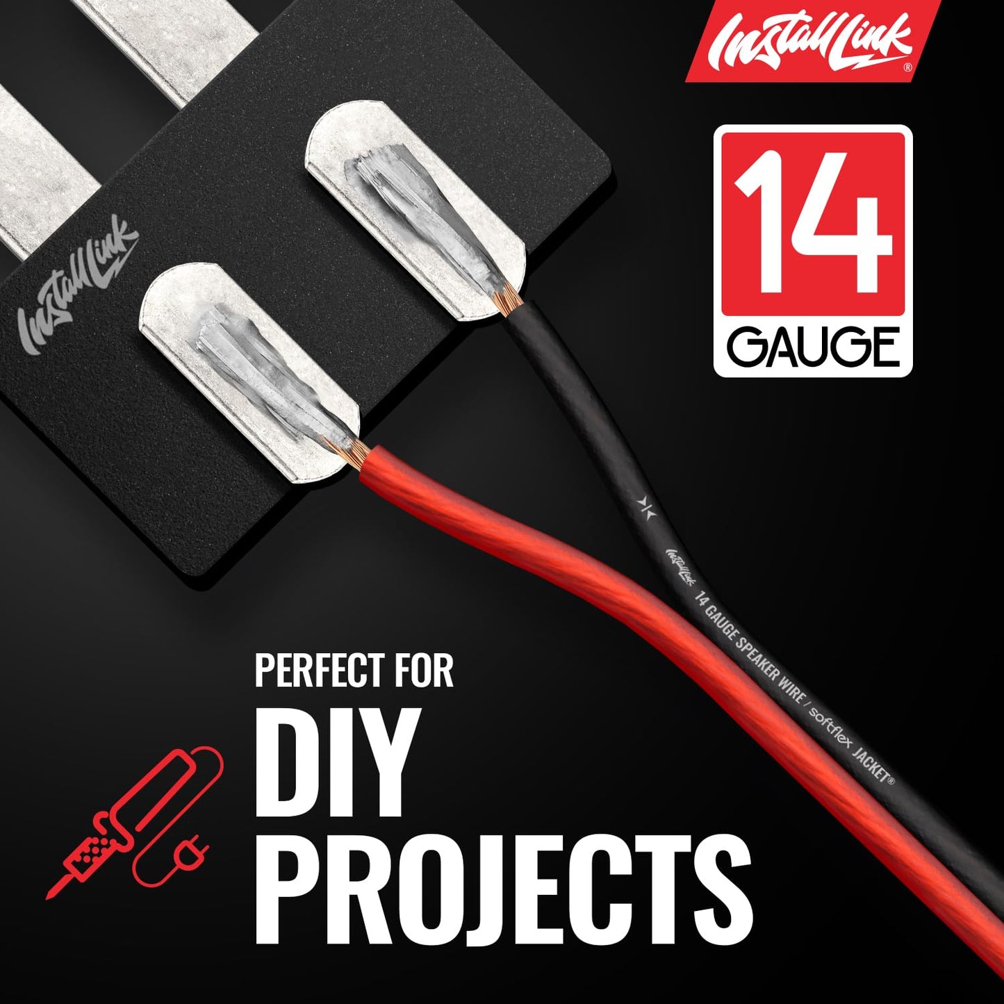Install Link - Cable de altavoz de calibre 14 para coche, hogar o RV, cable de audio de 250 pies, CCA