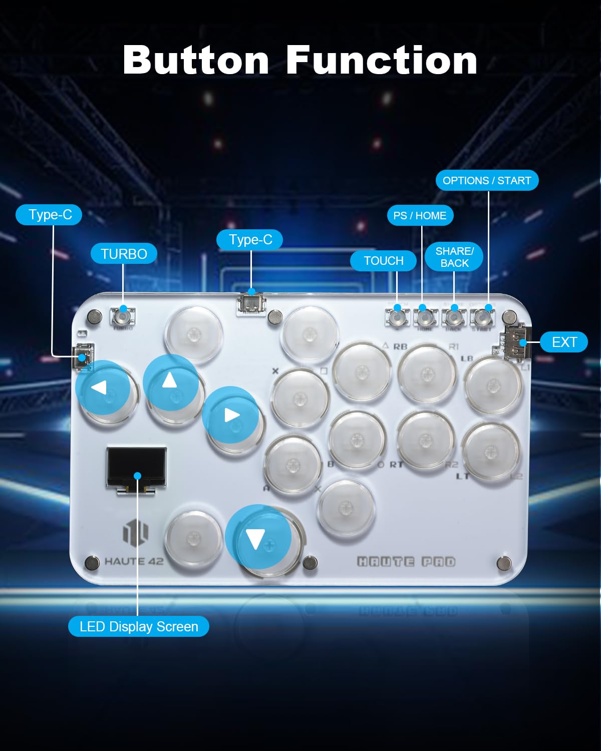 Haute42 Leverless Controller Arcade Stick: S16 Leverless Controller with Kailh Crystal Low-Profile Switches,Leverless Arcade Controller Street Fight for PC/PS3/PS4/Switch Support Hot Swap & SOCD