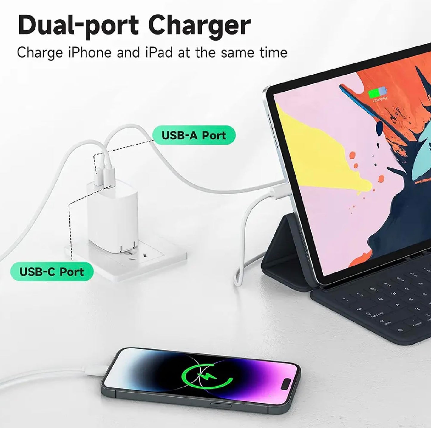 Cargador Rápido 30W USB-C Dual Veetone Blanco