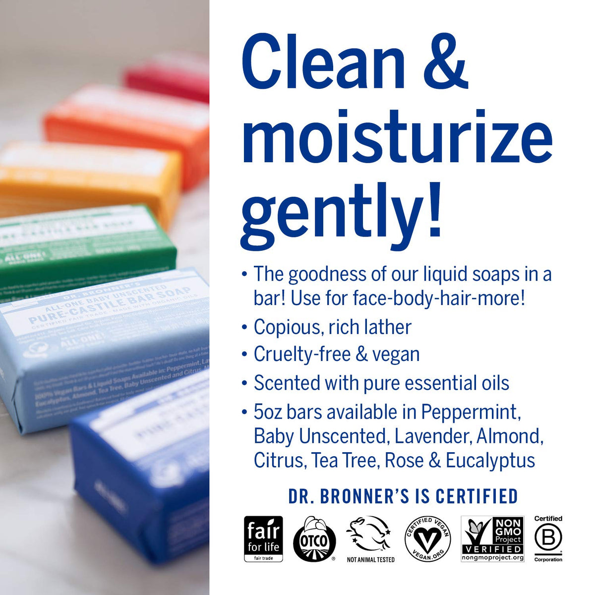 Dr. Bronner's | Set de Regalo Orgánico de Menta con Jabón de Azúcar de 355 ml, Jabón Líquido de Castilla de 240 ml, Crema corporal de 240 ml y Jabón en Barra de Castilla de 140 g