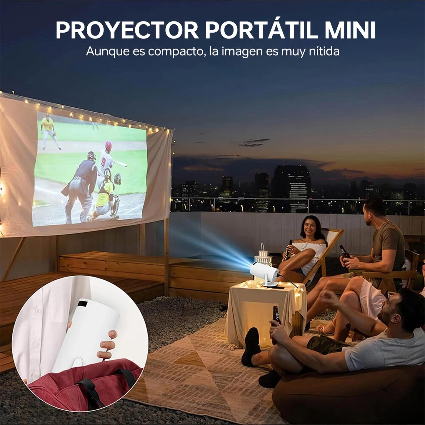 JKMX Proyector Portátil, Proyector 4K Inteligente con Wi-Fi 6 y Bluetooth,180 Grados, Pantalla de Gran Tamaño, Ultra Claro, Smart Projector para Exterior Compatible con iOS/Android/PC