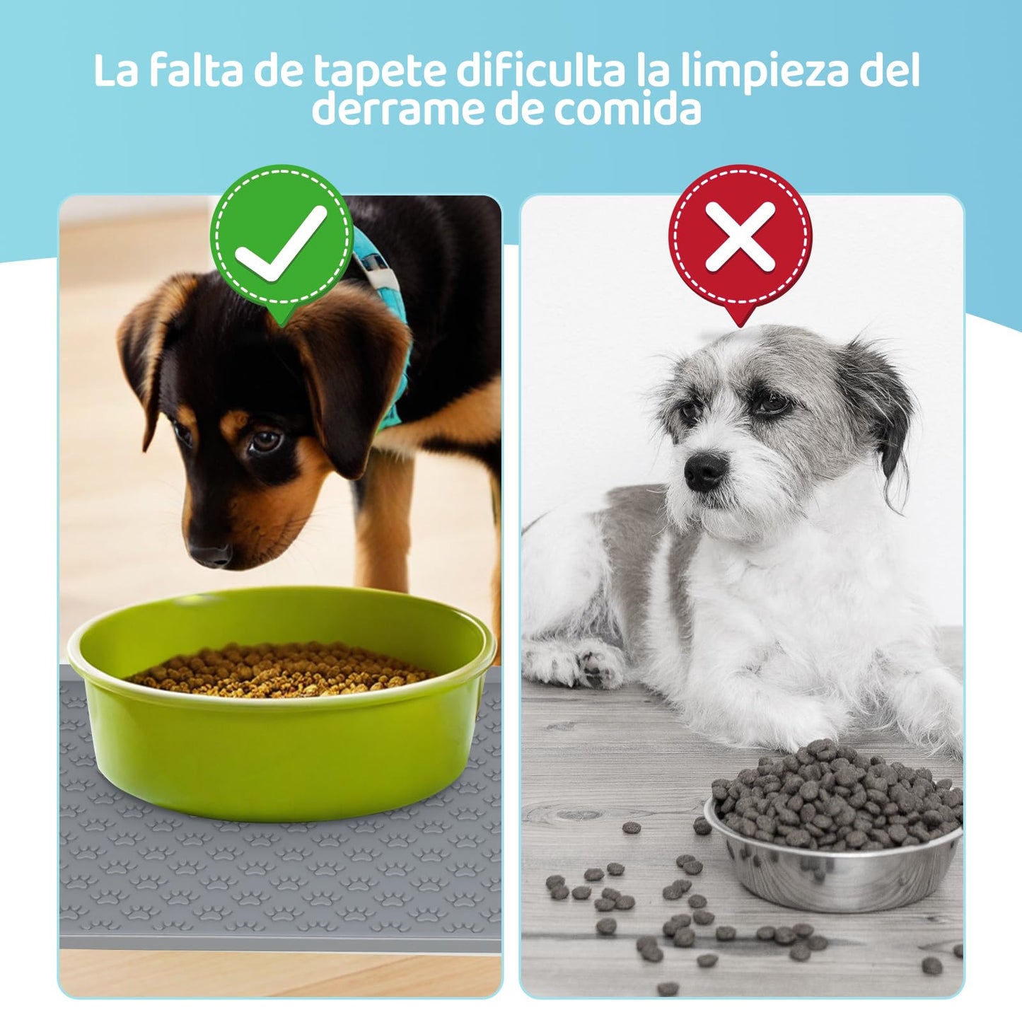 Tapete de Silicona Antideslizante para Comida de Gatos y Perros 47 x 30 cm Gris Impermeable y Fácil de Limpiar