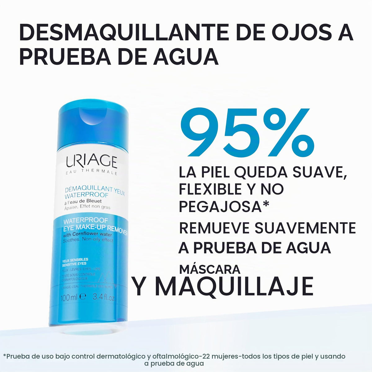 Uriaage Desmaquillante de ojos waterproof con agua de aciano - Elimina suavemente el maquillaje resistente al agua dejando la piel suave y no pegajosa I Sin parabenos y sin perfumeI Testado oftalmológicamente