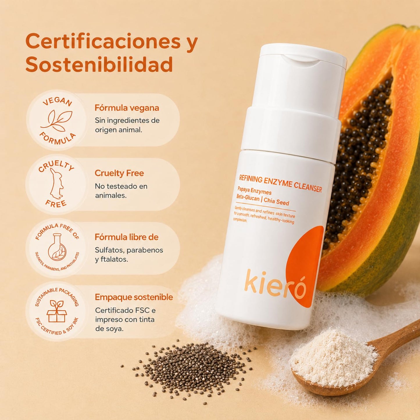 KIERO Limpiador Facial Enzimático en Polvo Refining Enzyme Cleanser 50 g